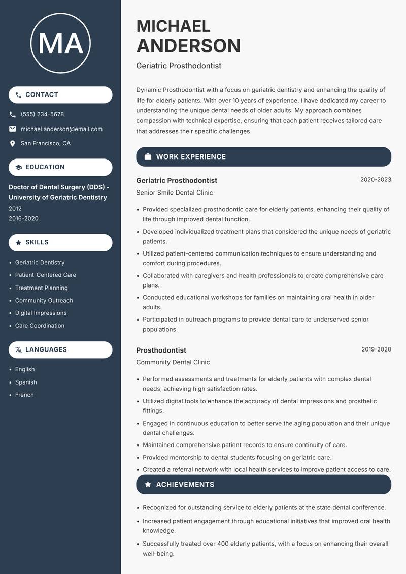 Prosthodontist resume template — Compact