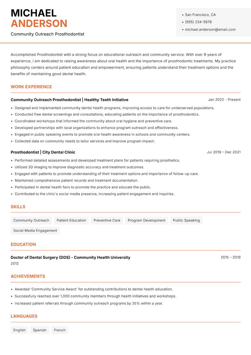 Prosthodontist resume template — Modern Professional