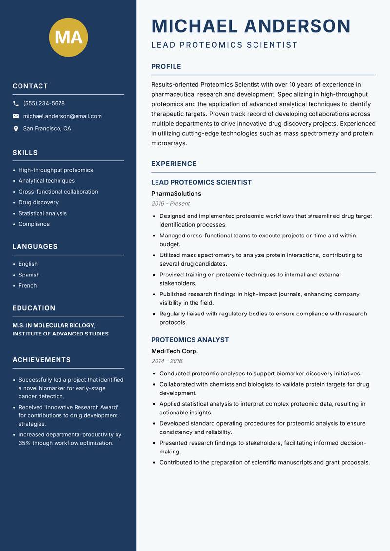 Proteomics Scientist resume template — Classic Clean