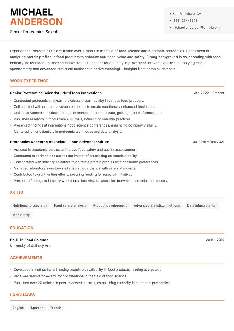 Proteomics Scientist resume template — Modern Professional