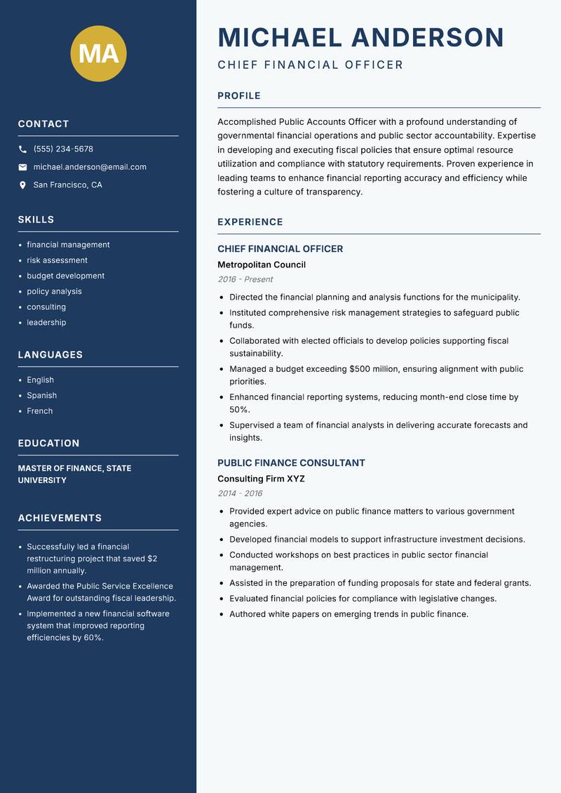 Public Accounts Officer resume template — Classic Clean