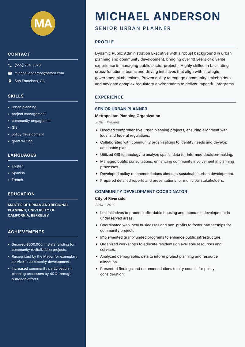 Public Administration Executive resume template — Classic Clean
