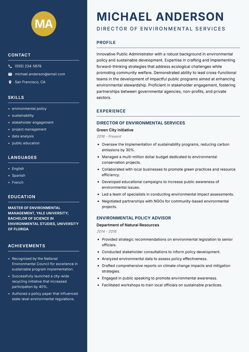 Public Administrator resume template — Classic Clean
