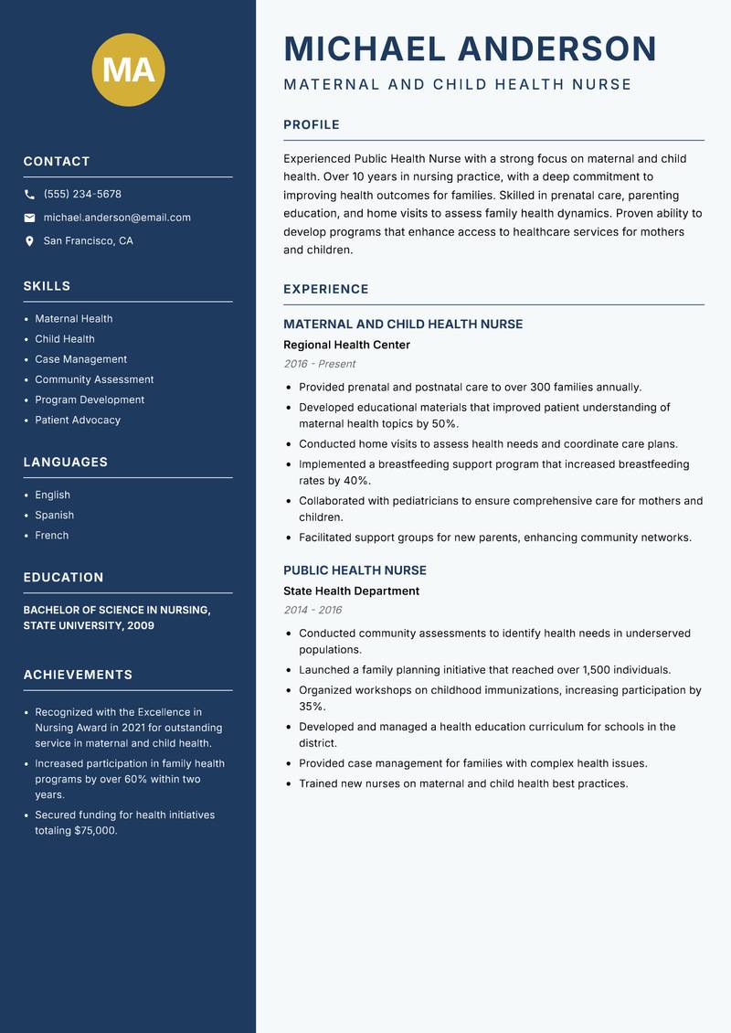 Public Health Nurse resume template — Classic Clean