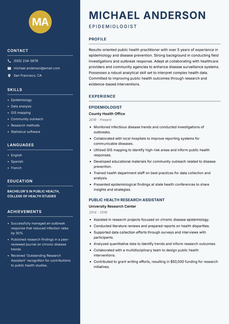 Public Health Practitioner resume template — Classic Clean
