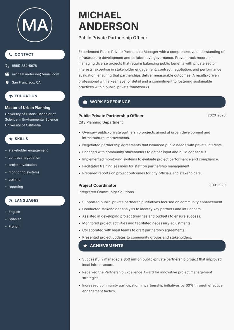 Public Private Partnership Manager resume template — Compact