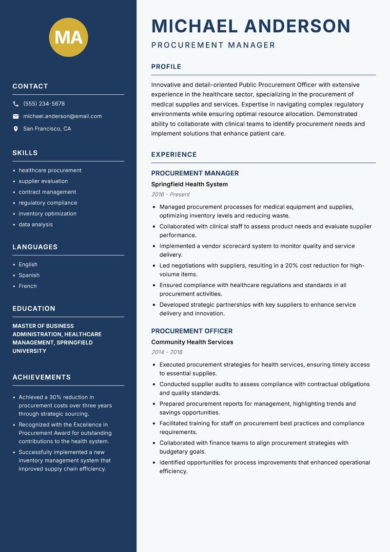 Public Procurement Officer resume template — Classic Clean