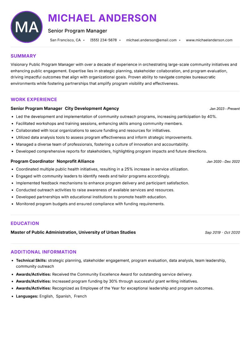 Public Program Manager resume example — ATS-friendly template