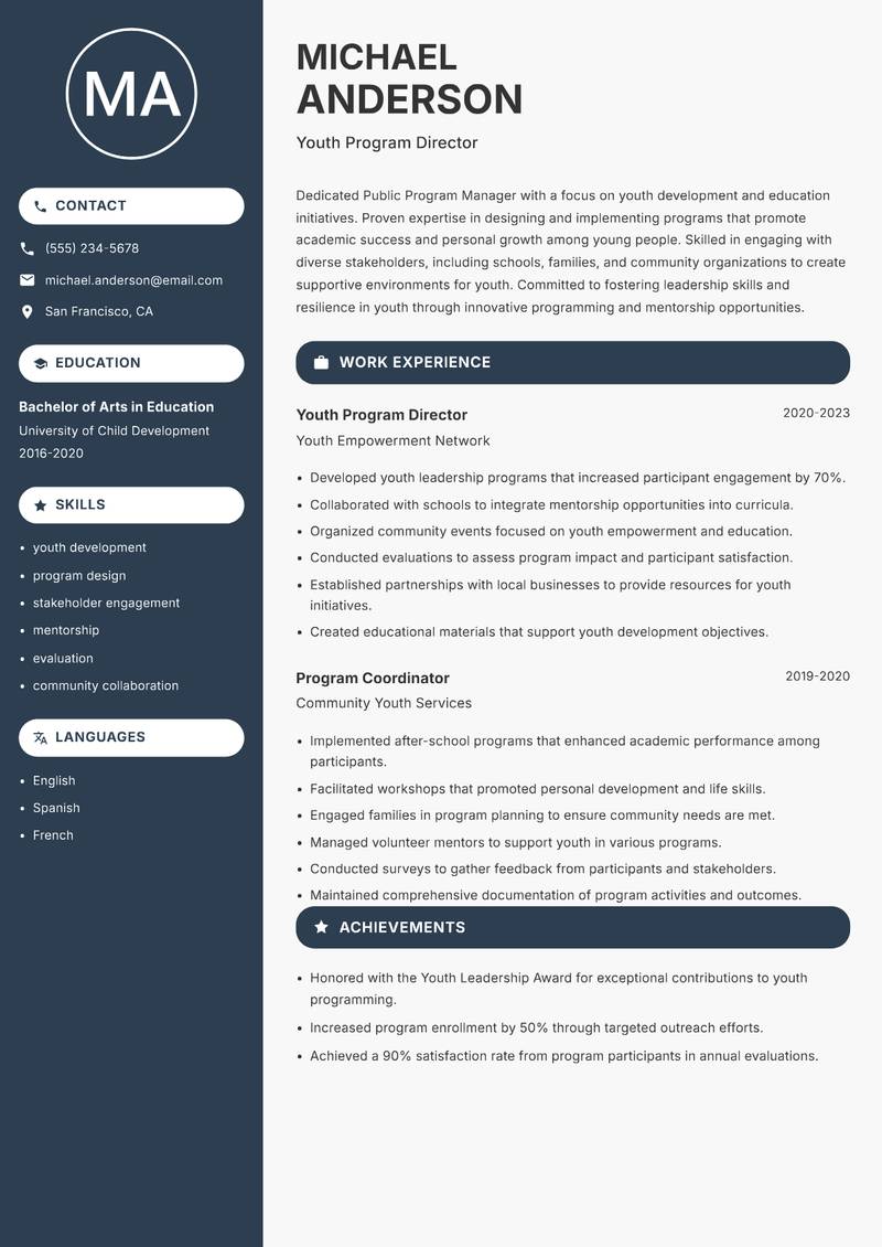Public Program Manager resume template — Compact