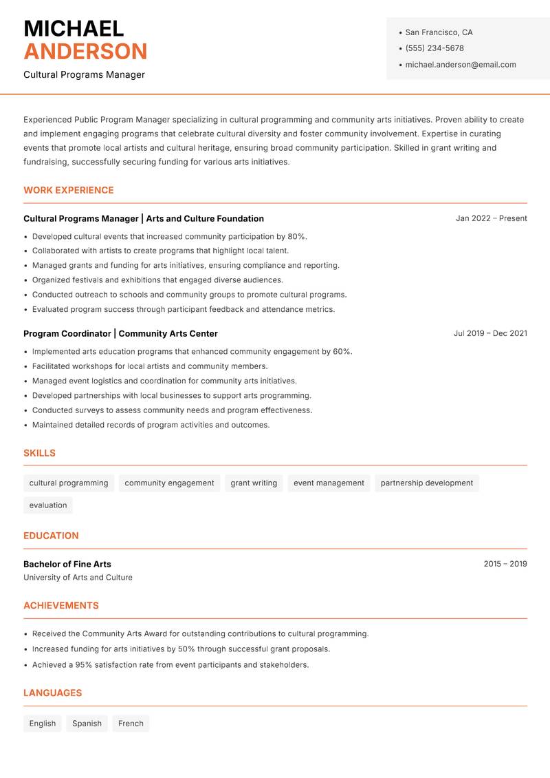 Public Program Manager resume template — Modern Professional