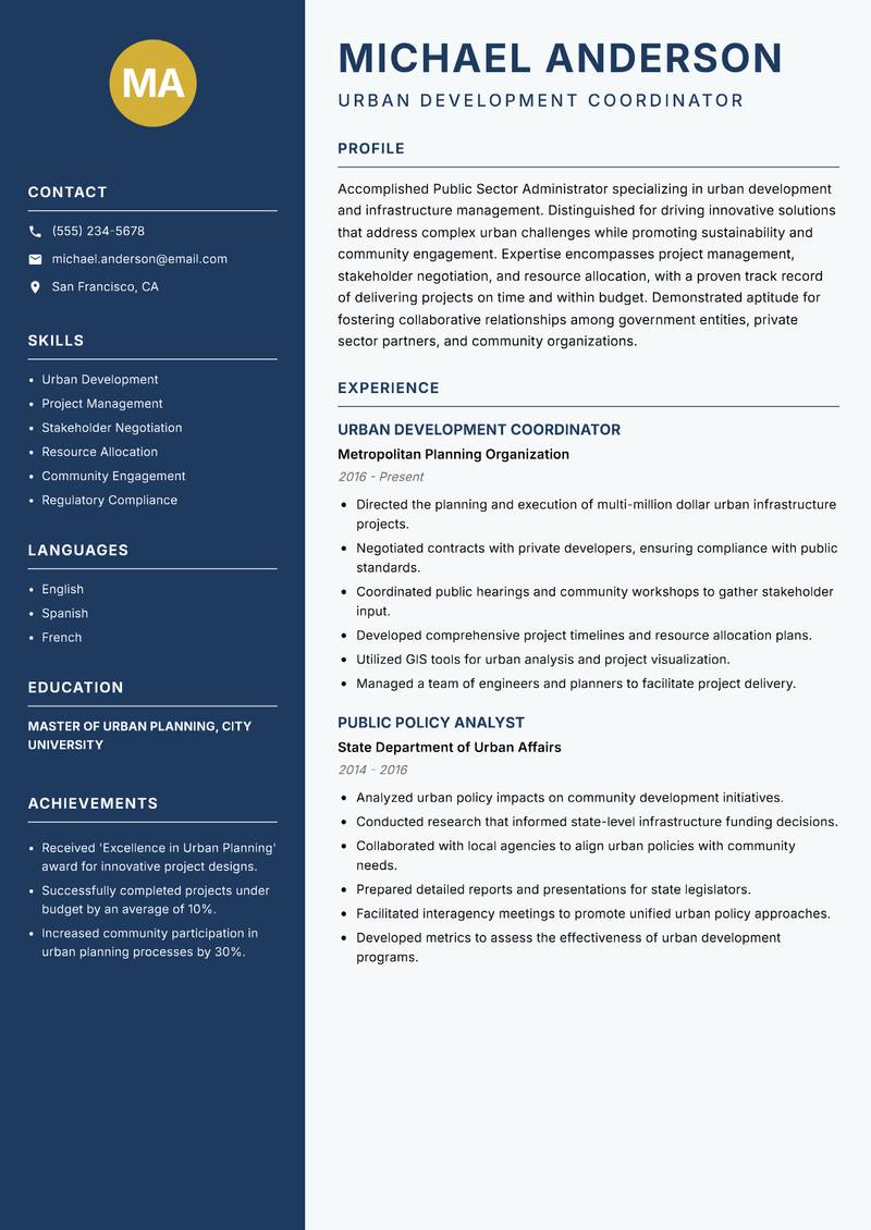 Public Sector Administrator resume template — Classic Clean