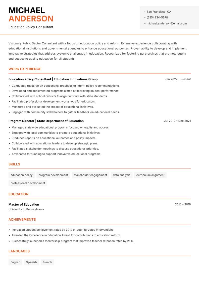 Public Sector Consultant resume template — Modern Professional