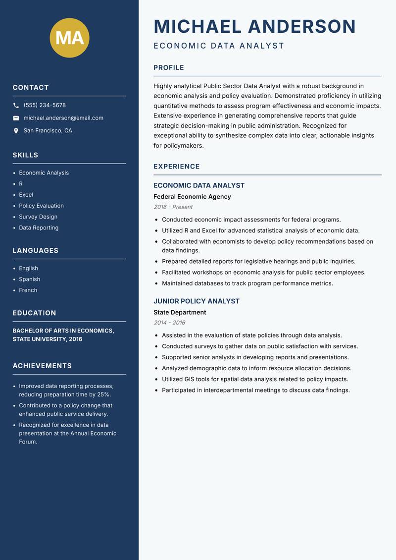 Public Sector Data Analyst resume template — Classic Clean