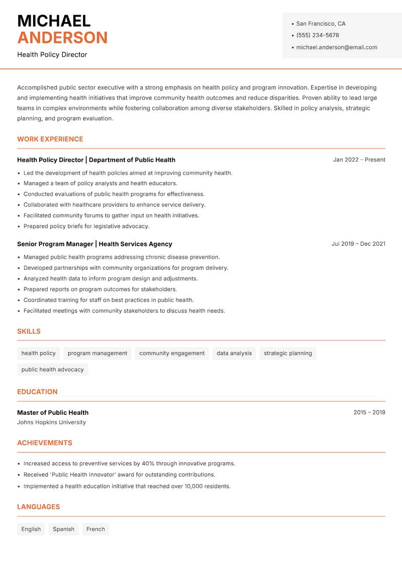 Public Sector Innovation Lead resume template — Modern Professional