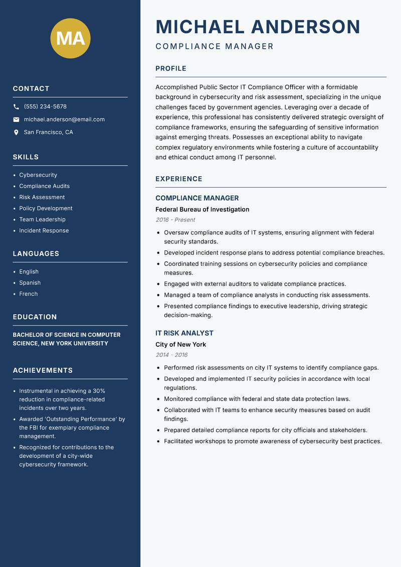 Public Sector IT Compliance Officer resume template — Classic Clean