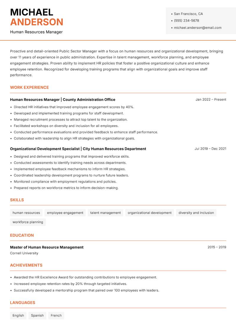 Public Sector Manager resume template — Modern Professional