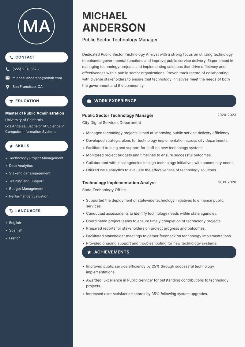 Public Sector Technology Analyst resume template — Compact