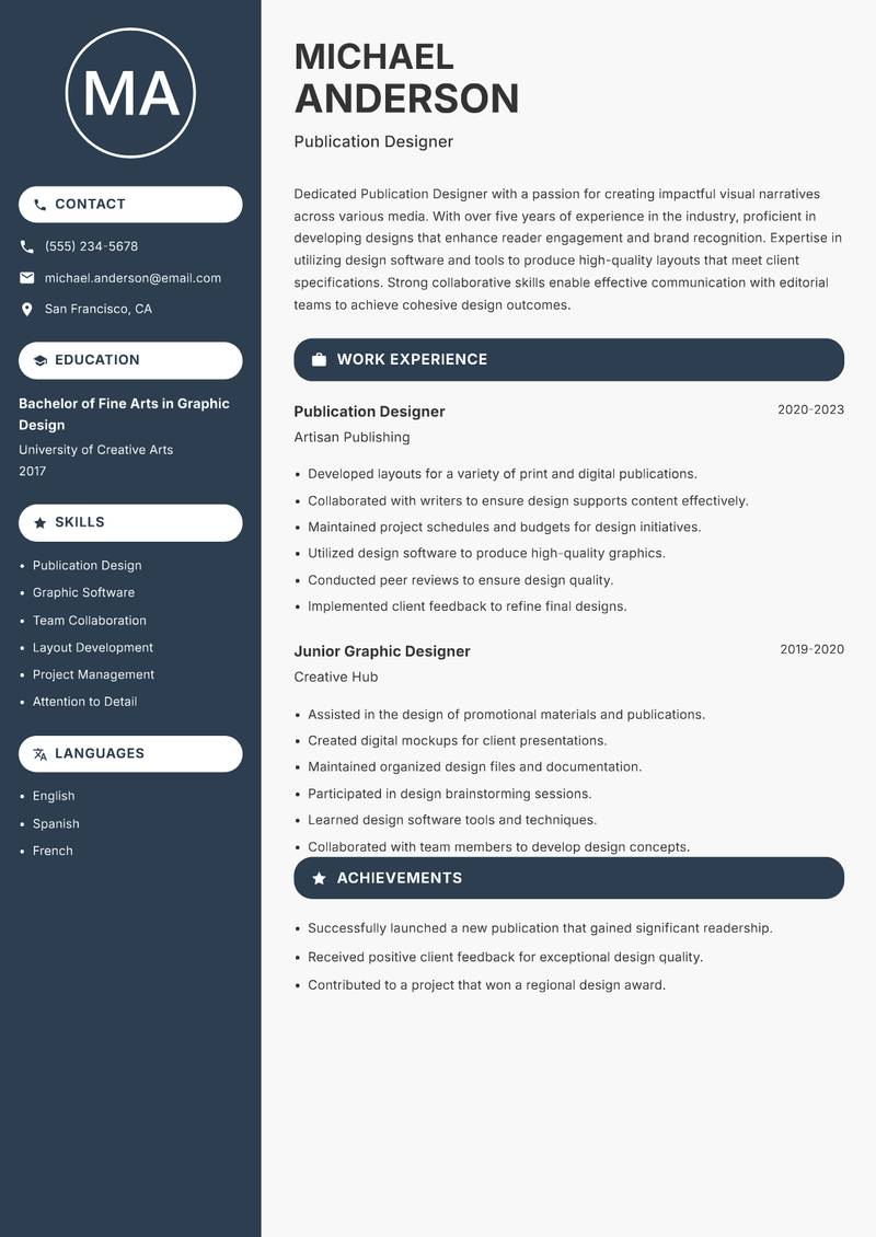 Publication Designer resume template — Compact