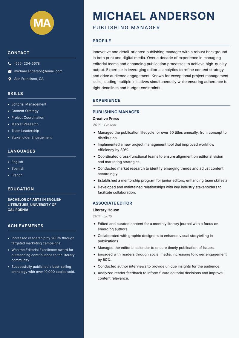 Publisher resume template — Classic Clean