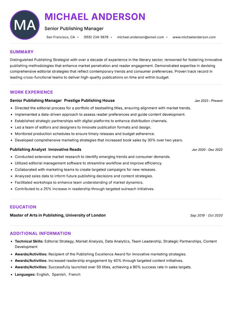 Publishing Strategist resume example — ATS-friendly template