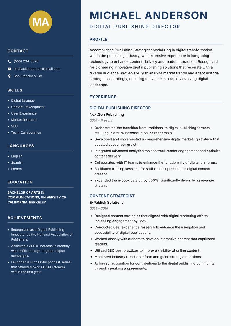 Publishing Strategist resume template — Classic Clean
