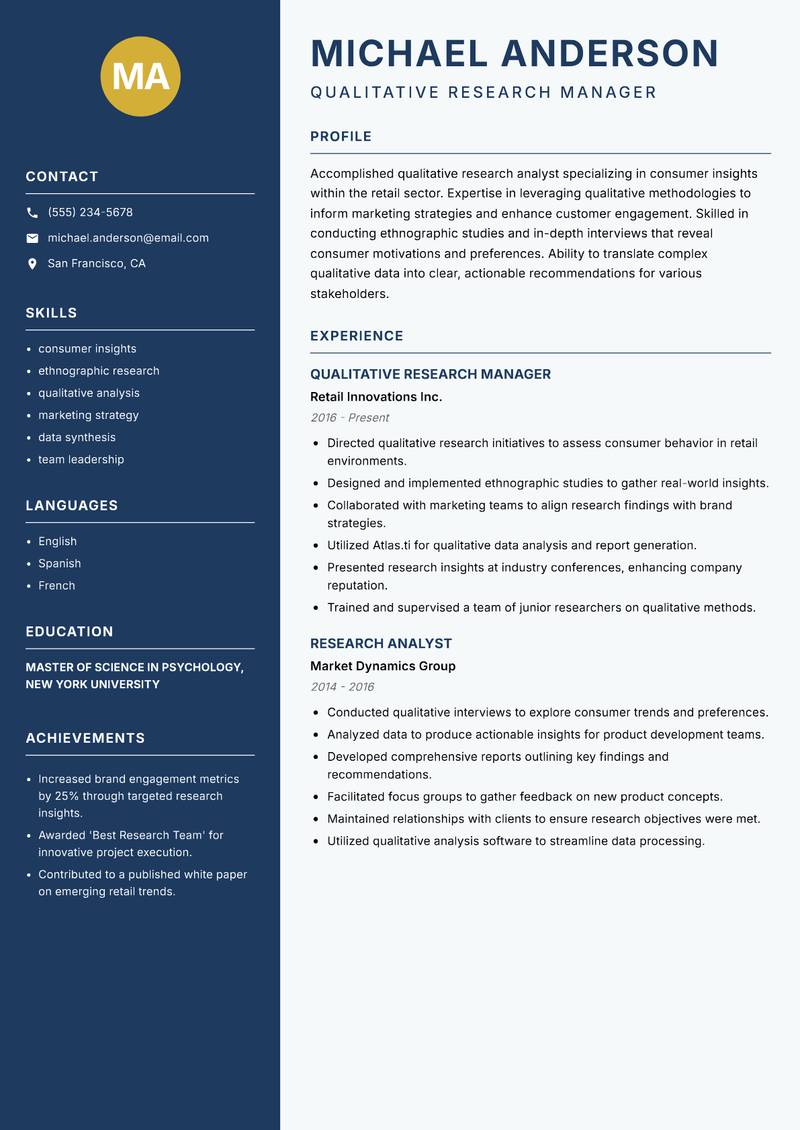 Qualitative Research Analyst resume template — Classic Clean
