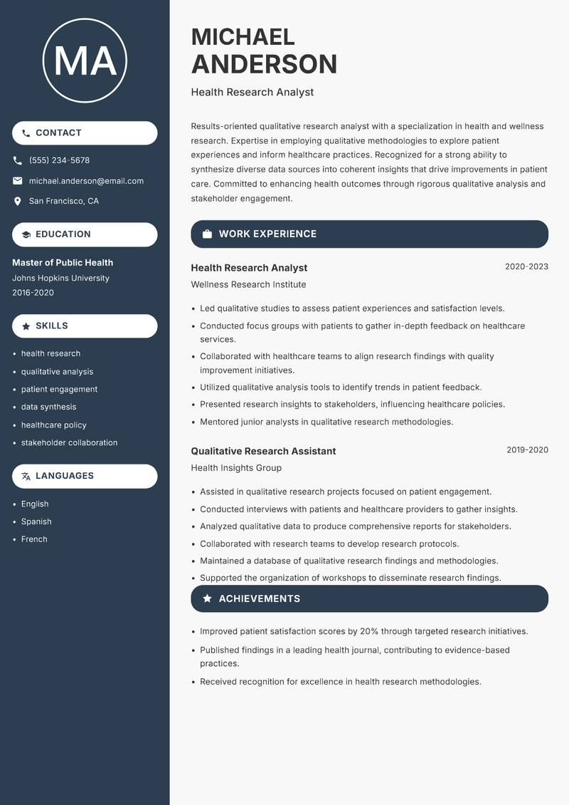 Qualitative Research Analyst resume template — Compact