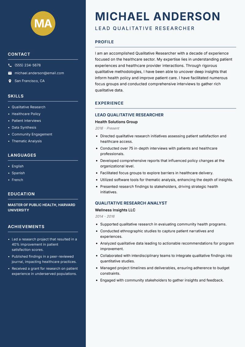Qualitative Researcher resume template — Classic Clean
