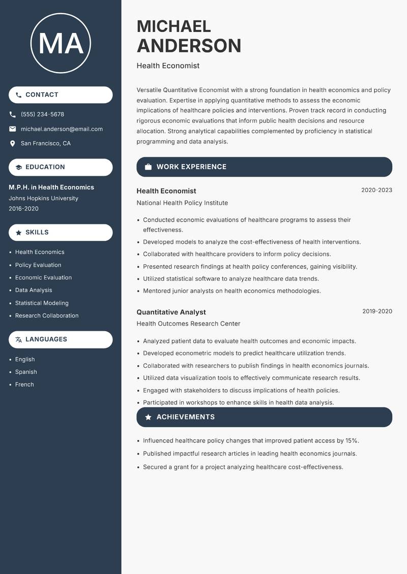 Quantitative Economist resume template — Compact