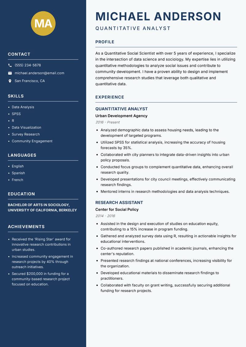 Quantitative Social Scientist resume template — Classic Clean