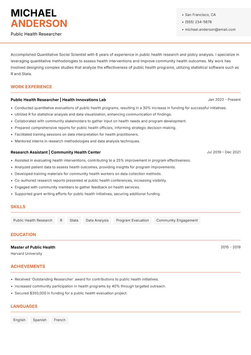 Quantitative Social Scientist resume template — Modern Professional
