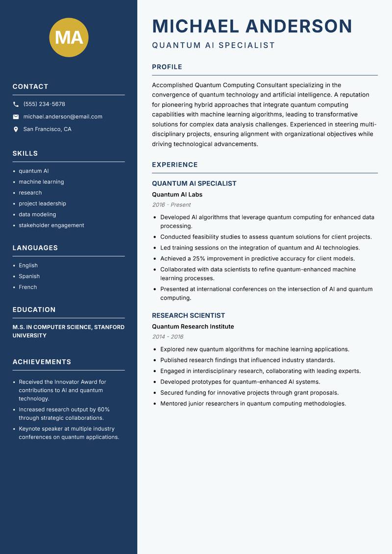 Quantum Computing Consultant resume template — Classic Clean