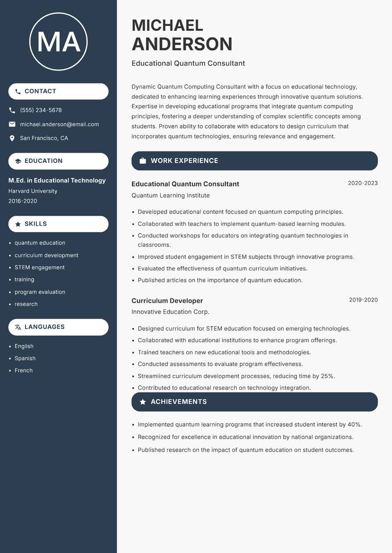 Quantum Computing Consultant resume template — Compact