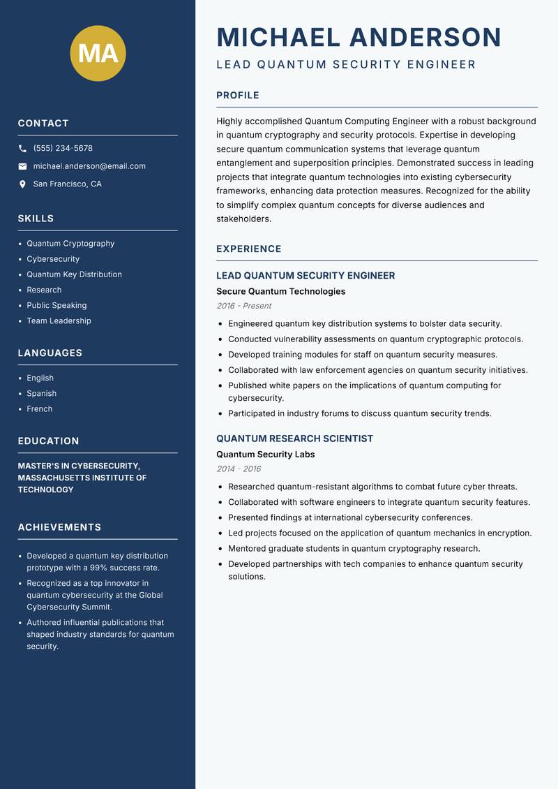 Quantum Computing Engineer resume template — Classic Clean
