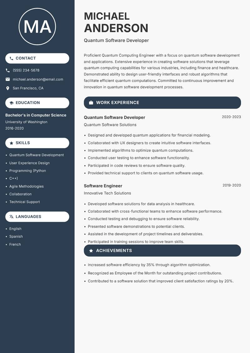 Quantum Computing Engineer resume template — Compact