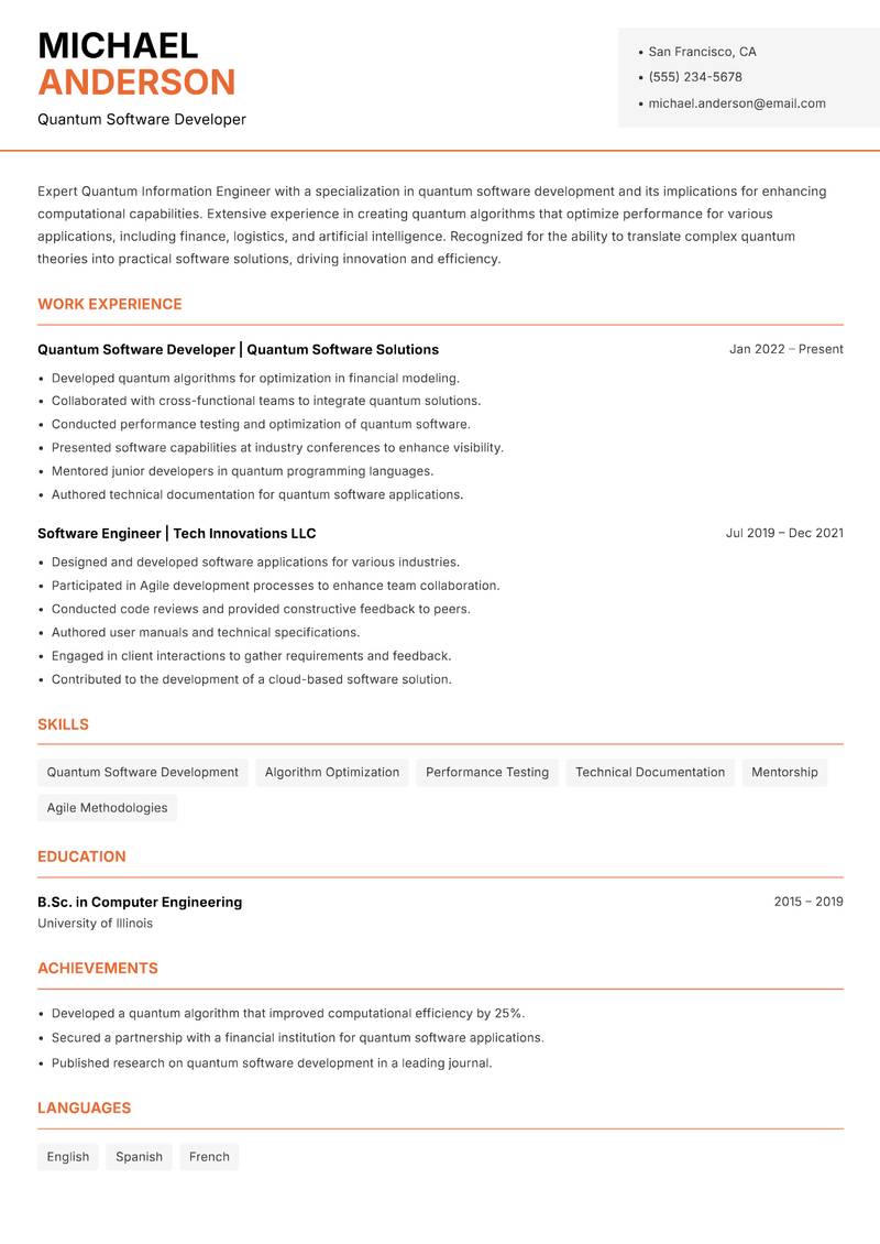 Quantum Information Engineer resume template — Modern Professional