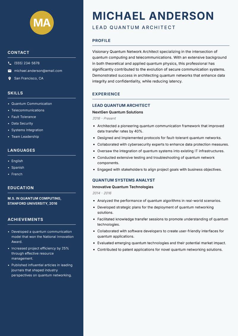 Quantum Network Architect resume template — Classic Clean