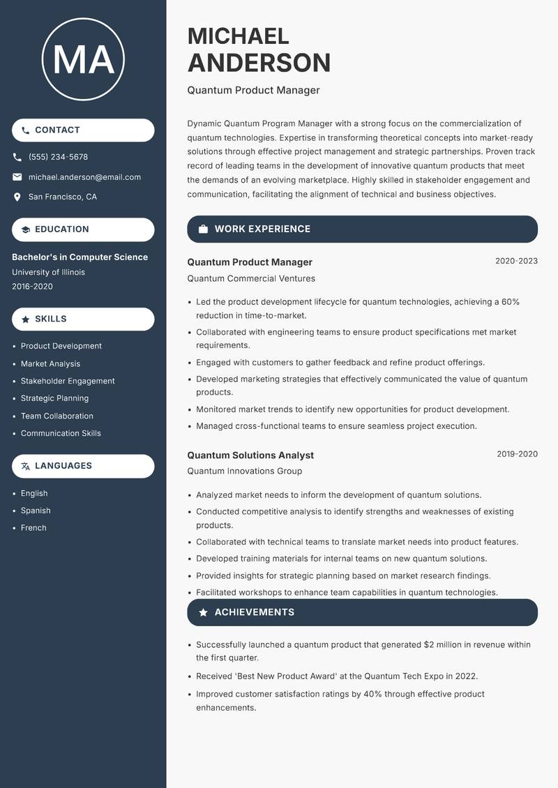 Quantum Program Manager resume template — Compact