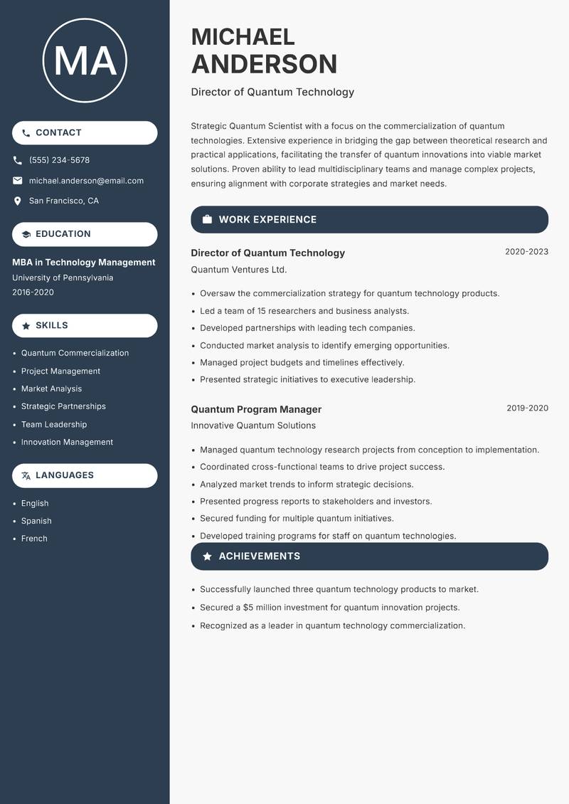 Quantum Scientist resume template — Compact