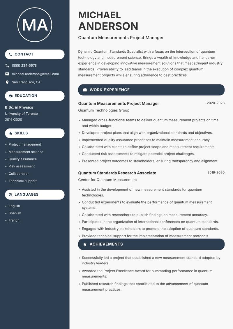 Quantum Standards Specialist resume template — Compact