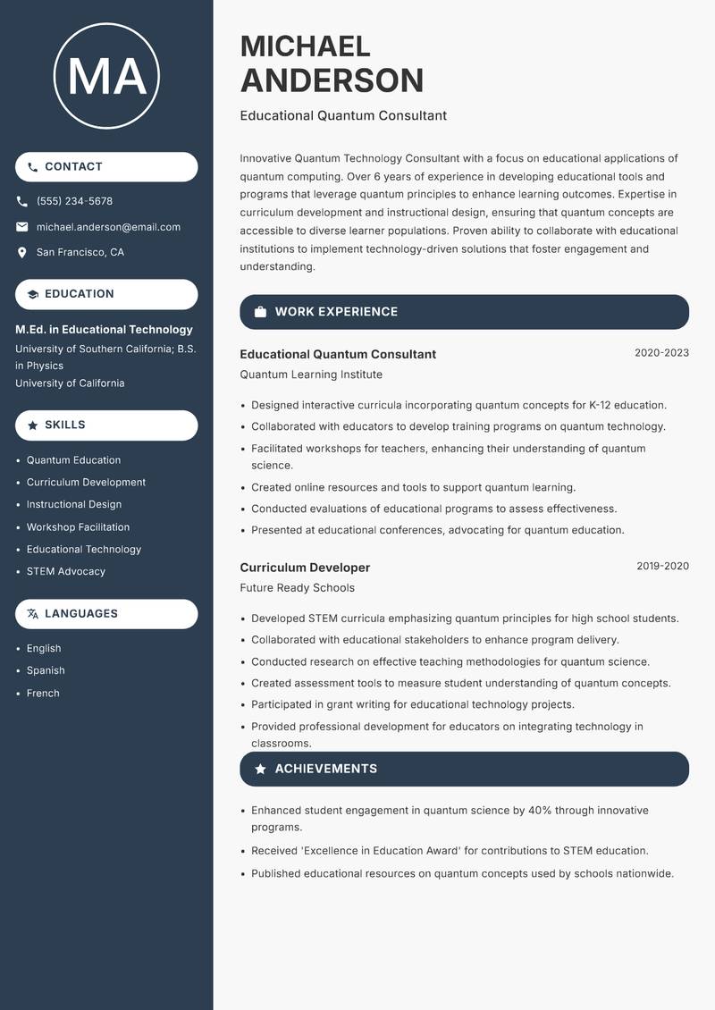 Quantum Technology Consultant resume template — Compact