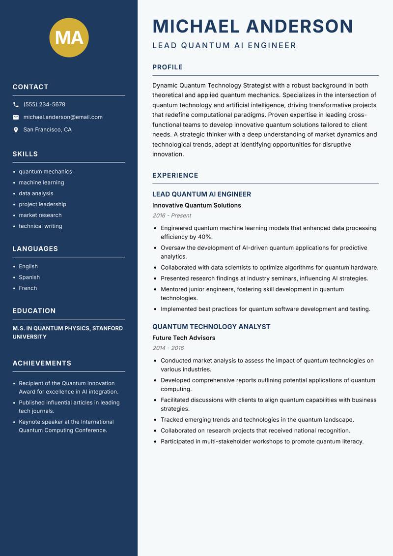 Quantum Technology Strategist resume template — Classic Clean