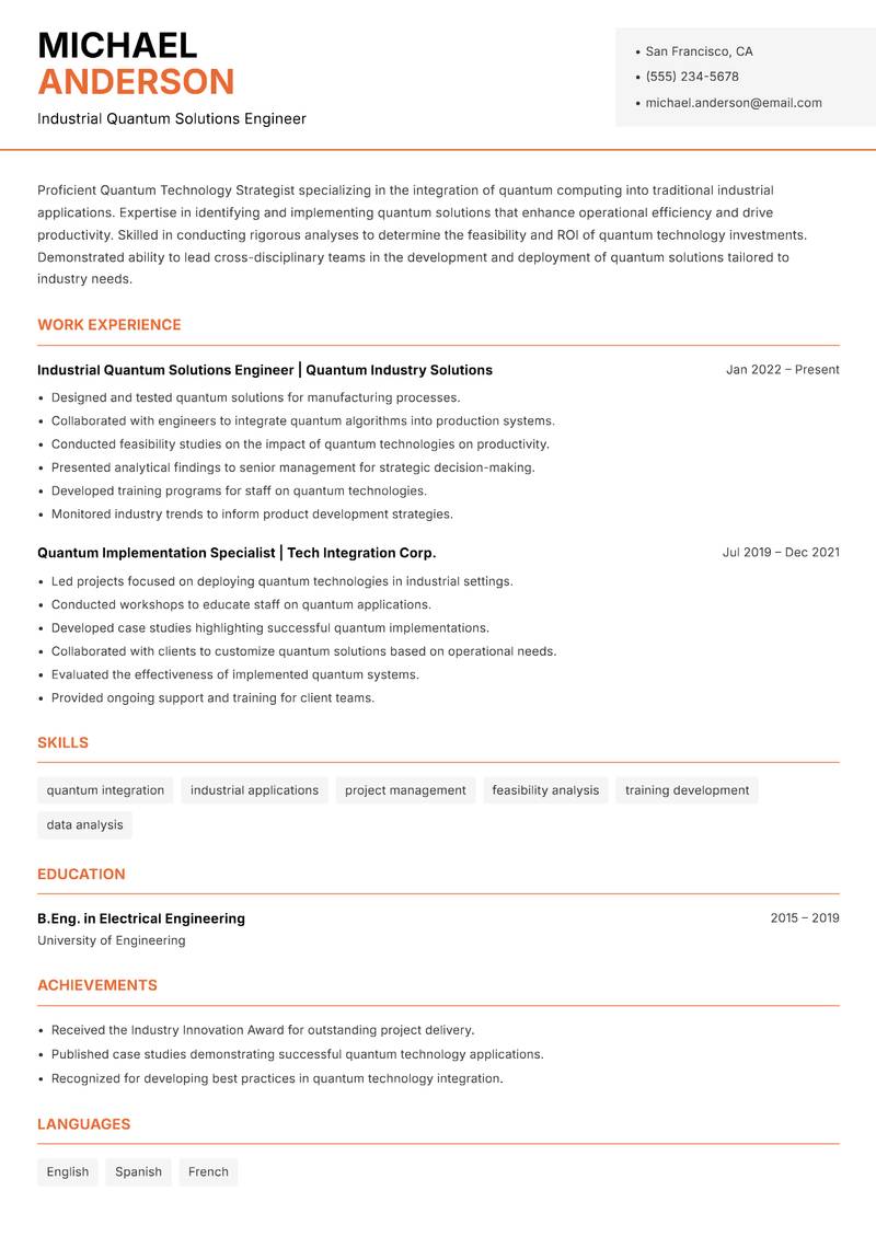 Quantum Technology Strategist resume template — Modern Professional