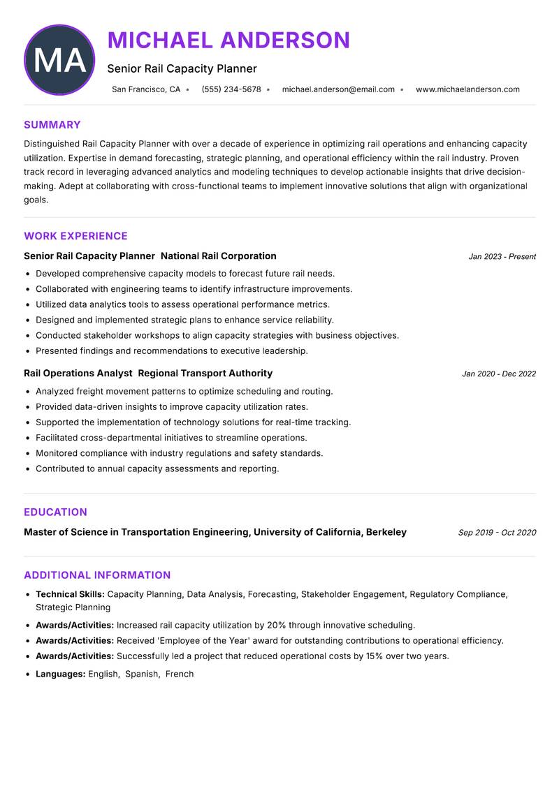 Rail Capacity Planner resume example — ATS-friendly template