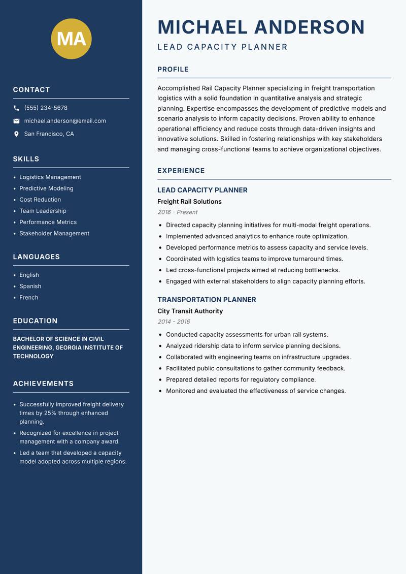 Rail Capacity Planner resume template — Classic Clean