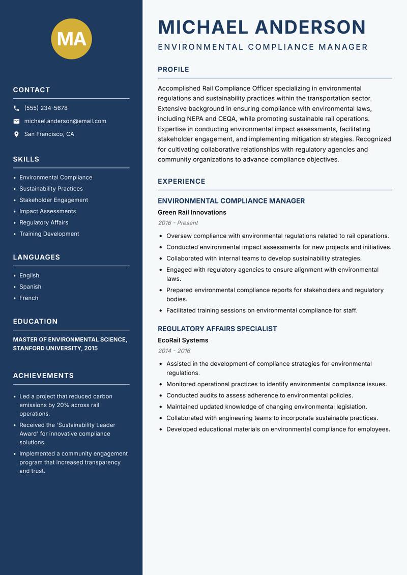 Rail Compliance Officer resume template — Classic Clean