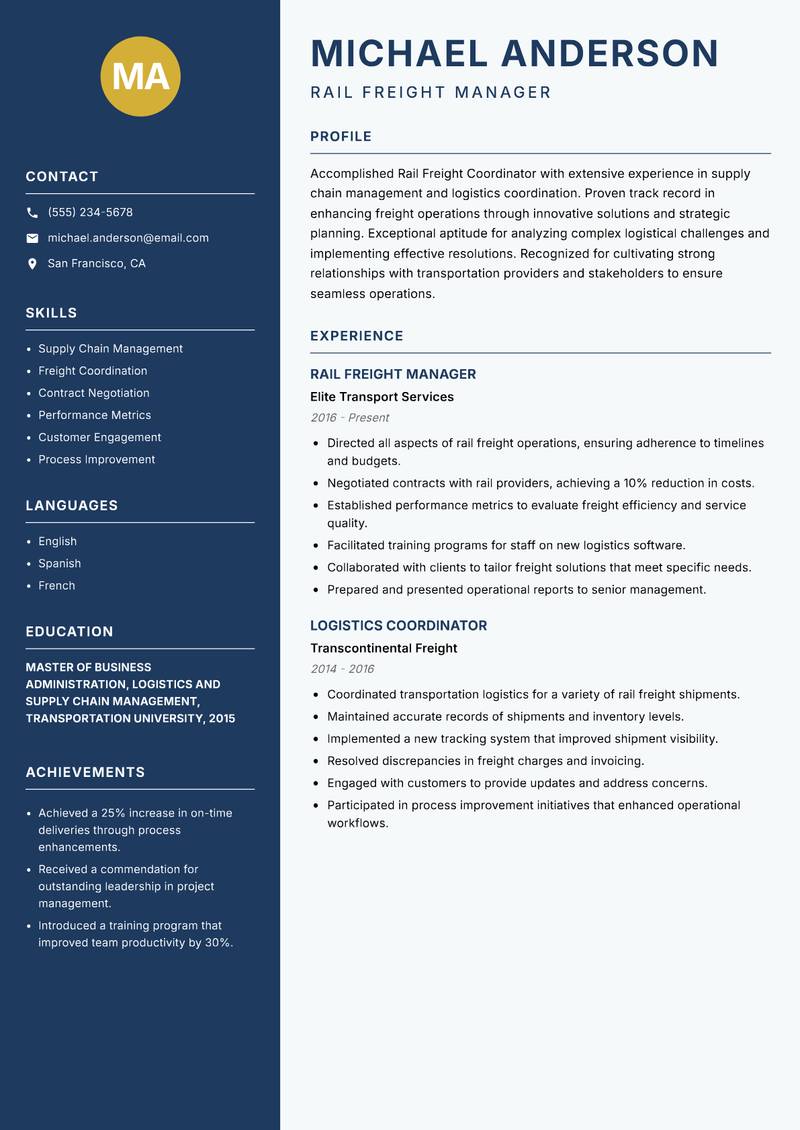 Rail Freight Coordinator resume template — Classic Clean