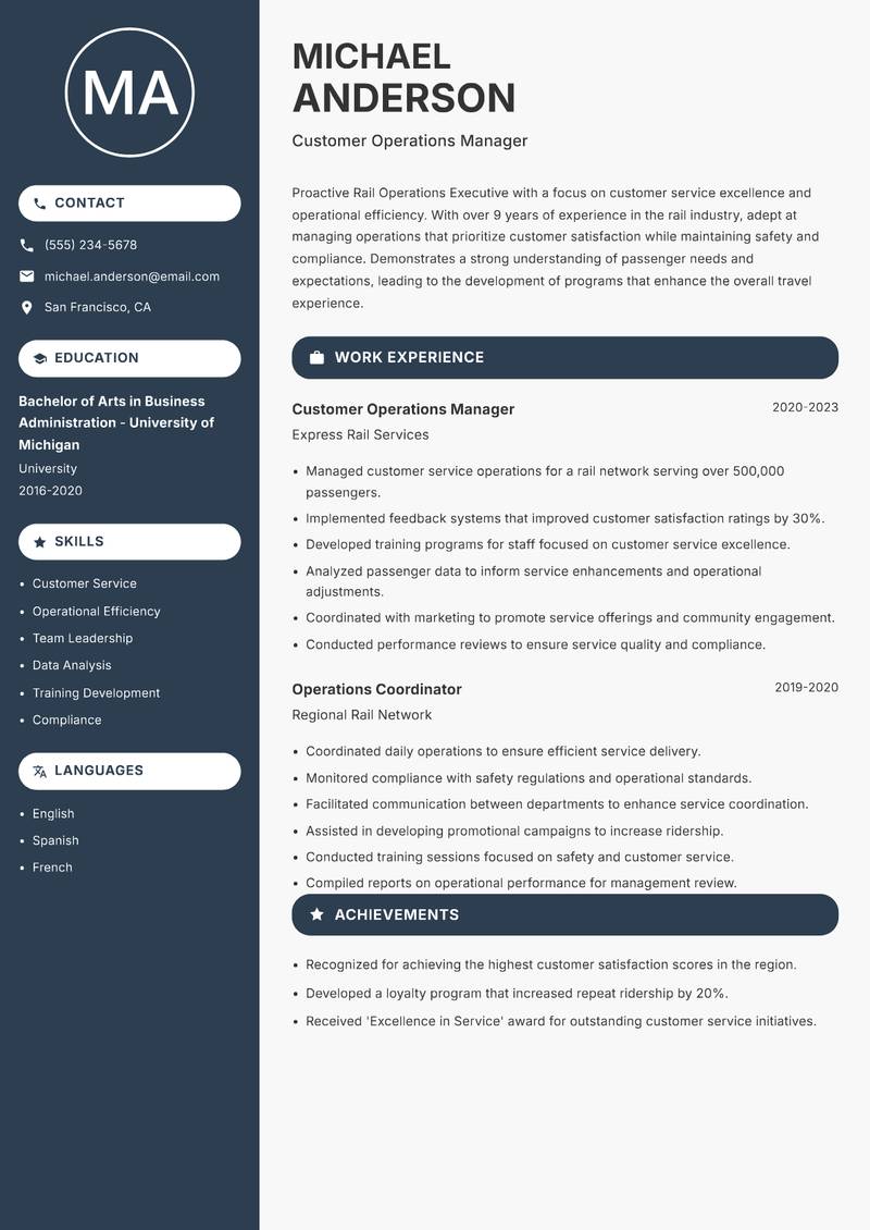 Rail Operations Executive resume template — Compact
