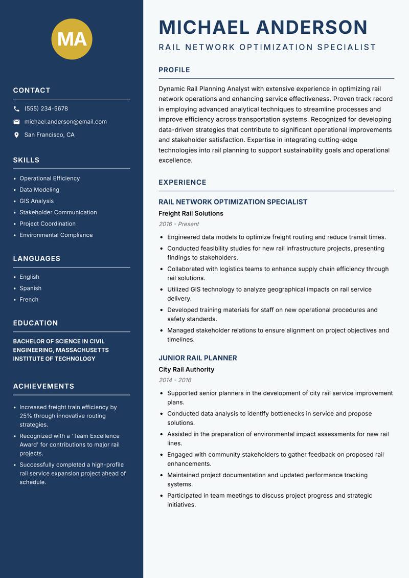 Rail Planning Analyst resume template — Classic Clean