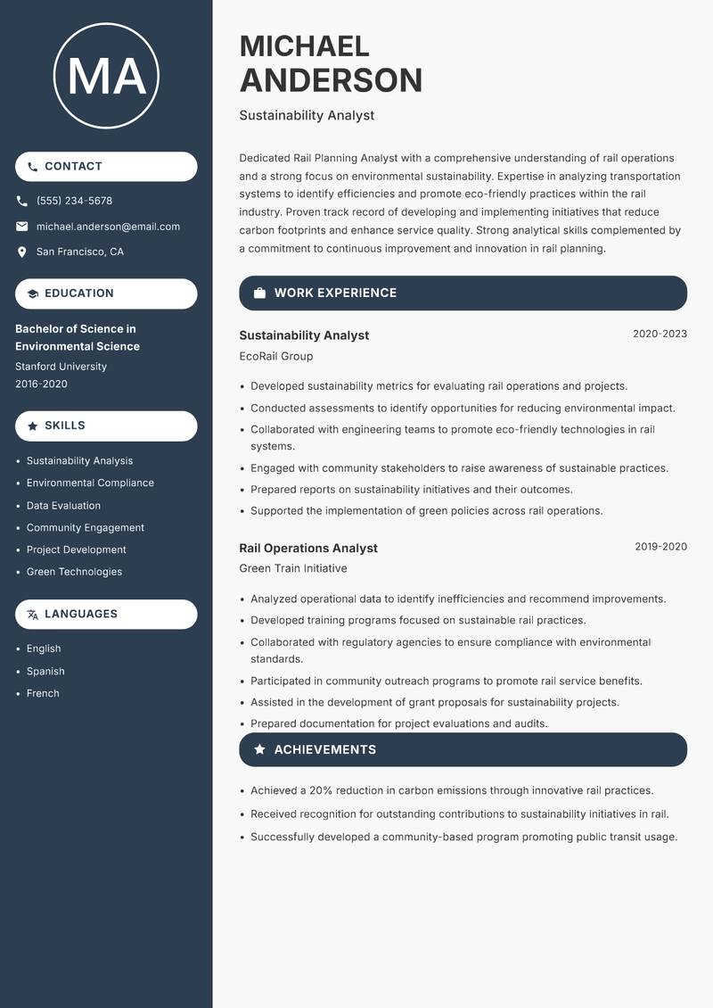 Rail Planning Analyst resume template — Compact